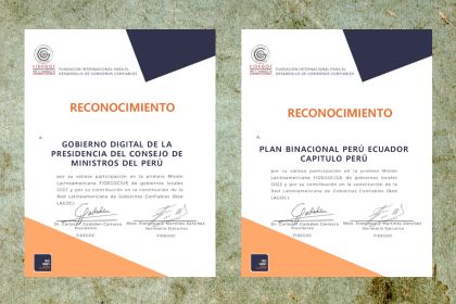 Reconocimiento a Plan Binacional Perú - Ecuador Capitulo Perú y Gobierno Digital de la Presidencia del Consejo de Ministros del Perú 